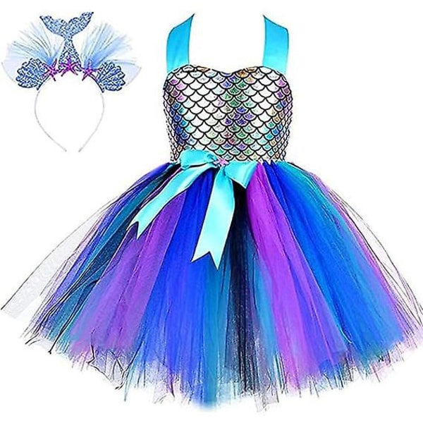 Flickande sjöjungfru kostym LED ljus upp prinsessa Tutu klänning Blue style2-2XL