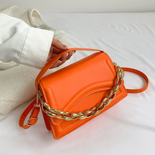 Dam axelväska retro klassisk plånbok PU läder clutch handväska magnetlås. orangered