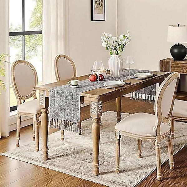 Boho bordslöpare för heminredning, lantlig rustik bordslöpare med tofsar Khaki 33x160m