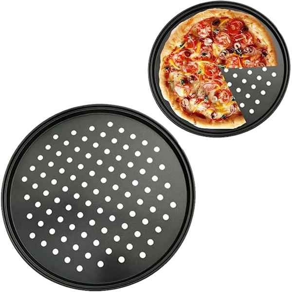 perforerad pizzapanna kolstål non-stick bakplåt lätt formande botten, ventilerad pizzapanna för grillning, bakning, göra pizza (32 cm)