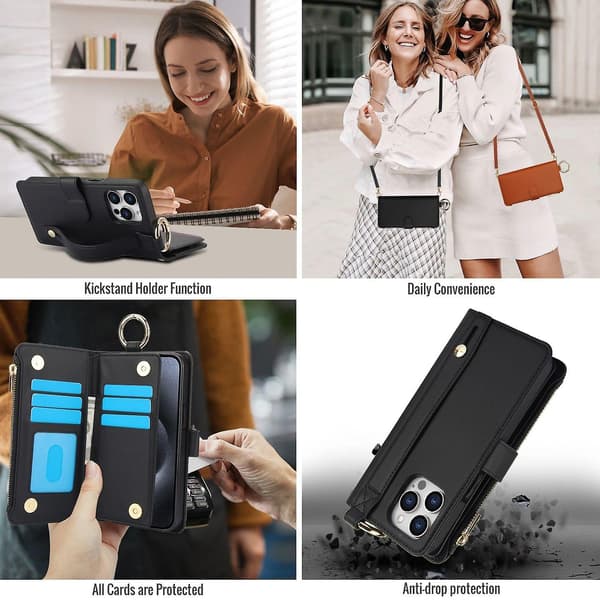 Crossbody pung læderetui til iPhone 11 Pro Max / 11 Pro / iPhone 11 Black For iPhone 11 Pro Max