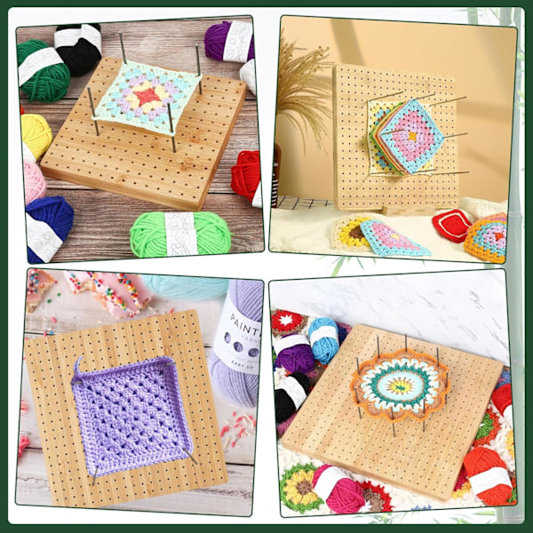 Kvadratisk Blockningsbräda, Virkningstillbehör, Trävirkningshålsplatta, Granny Square Blockningsbräda