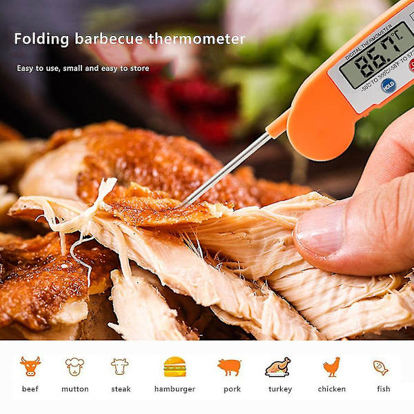 Pro Digital Sammenleggbar Matlagingstermometer Vann Kjøtt Bakeri Temperaturmåler Kjøkken Matlagingsverktøy Orange