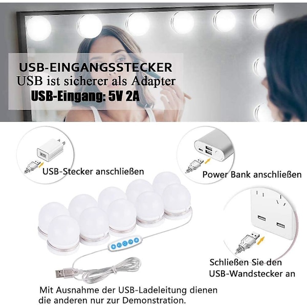 Makeup Spejl Lys, Hollywood Kosmetisk Spejl Lys Med 5 Farvetilstande Og 10 Dæmpbare Pærer Til Makeup Spejl Og Toiletbord