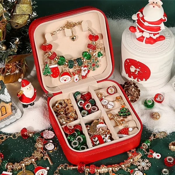 Christmas Charm Armband Making Kit, Elegant Red Green Series DIY Pärlor för konst och hantverk Smyckestillverkning Kit, Set för flickor
