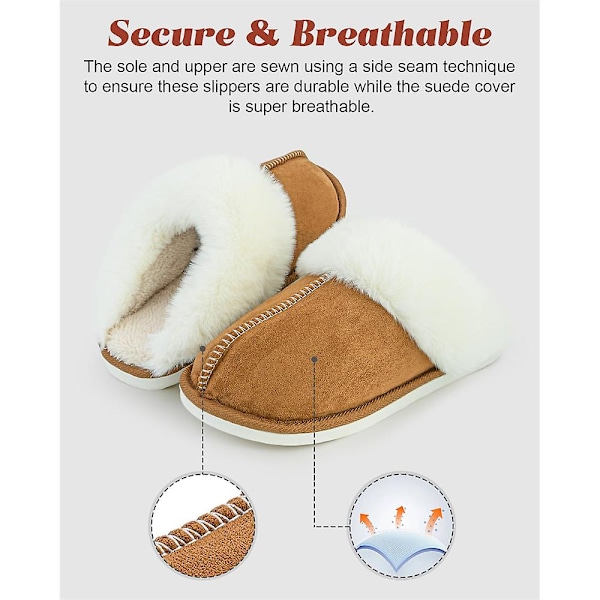 Mjuka tofflor för kvinnor och män, fluffiga mjuka varma hemmtofflor Khaki 40-41