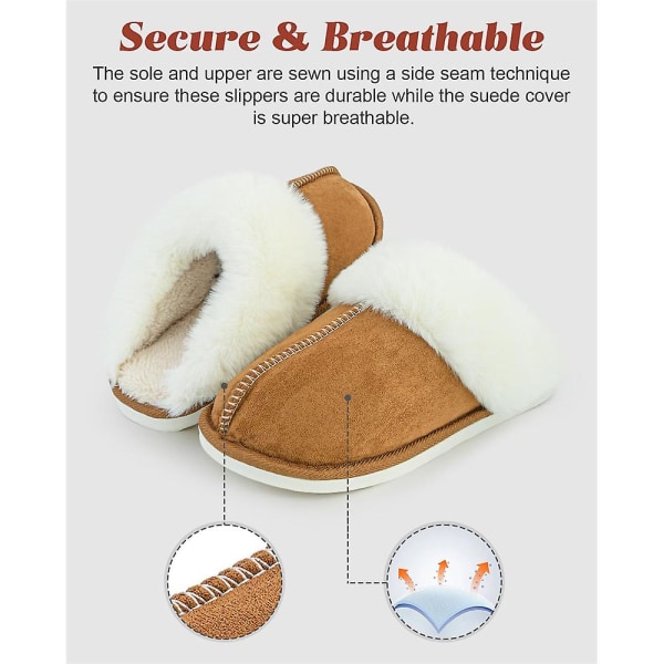 Mjuka tofflor i plysch för kvinnor och män, fluffiga mjuka varma tofflor för hemmet Beige 40-41