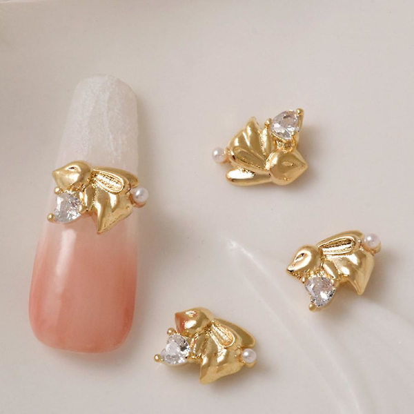 10 st 3d kanin nagel charms strass diamanter glitter roterbar nagelkonst kanin metall charms design för nagelkonst dekoration diy hantverk tillbehör style1