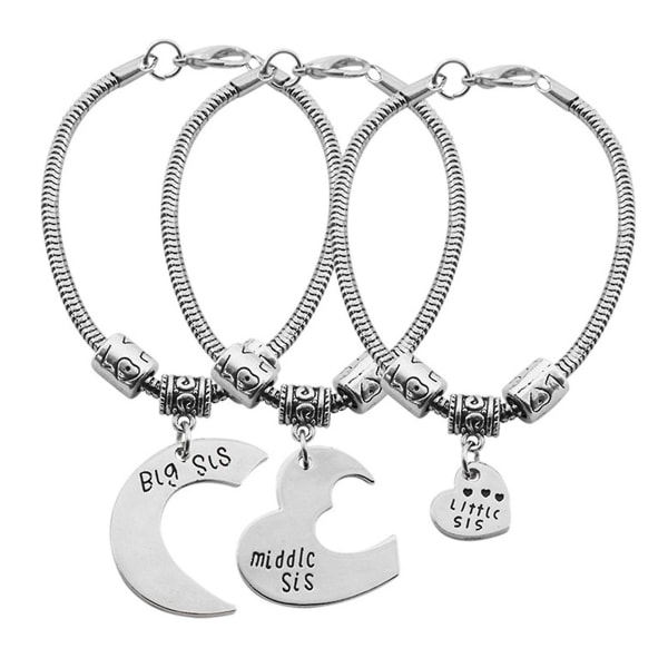 Litet Mellanstort Systerhjärta Design Armband Set 3st Födelsedagspresent Till Systrar
