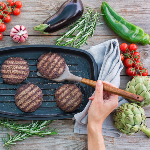 Non-stick kjøkkenredskapssett i silikon med naturlig akasie hardtrehåndtak, BPA-fritt, for baking og matlaging Black