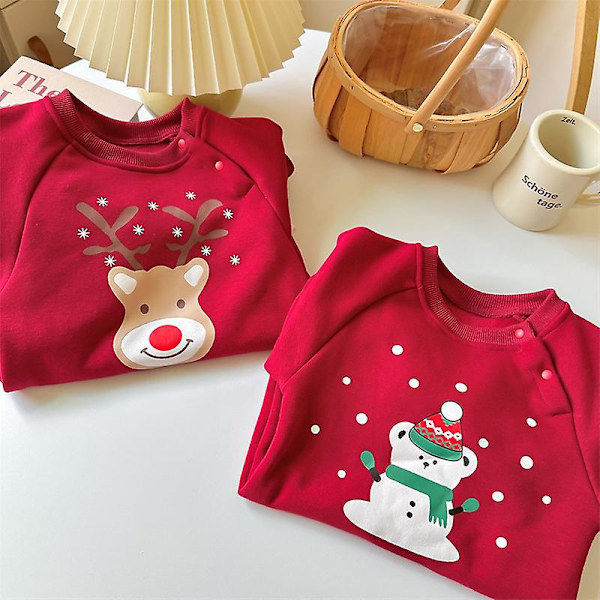 Juledragt Nyfødt Baby Dreng Pige Jule Romper Langærmet Hættetrøje Bodysuit Red 1 100cm