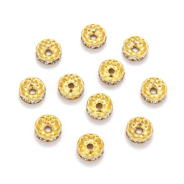 500 st Iron Rhinestone Spacer Pärlor Klass A Rak Kant Rondelle Guld Färg Klar