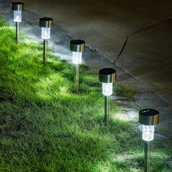 Utendørs Solcellelamper 12 stk Trådløse LED Hagelamper, Solcelledrevne Hagelamper for Terrasse/Plen/Hage/Innkjørsel/Gangvei (rustfritt stål)