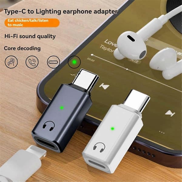 Hodetelefonkabelkonverter for IPhone 15, IPad MacBook Grå