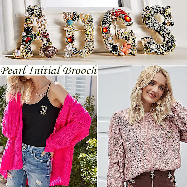 Pärla Initial Brev Brosch Guldpläterade Pins Kristall Rhinestone Alfabetet Brosch Pins För Kvinnor Gåvor Smycken