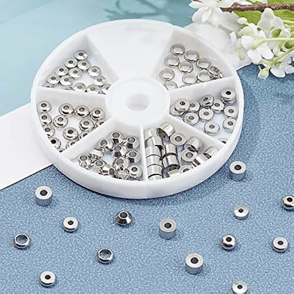 120 st 5 Stilar 5mm/6mm Distanspärlor Rostfritt Stål Lösa Pärlor Blandade Former Pärlfynd Metalldistans för DIY Smyckestillverkning, Rostfritt Stål Färg