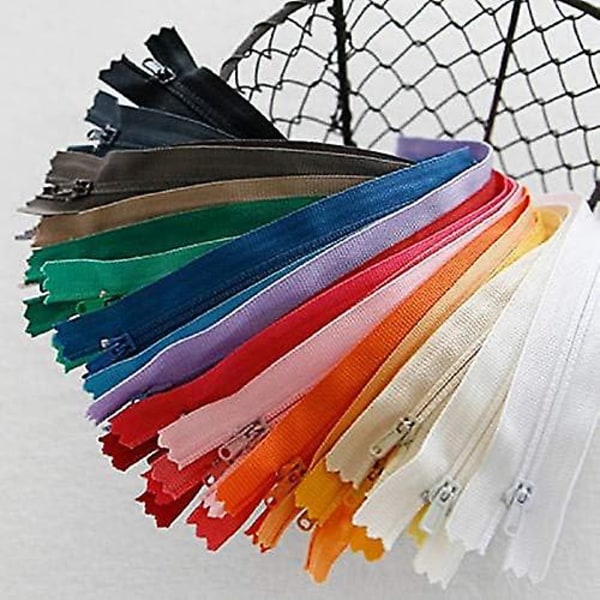 Nylon Spiralglidelåser, 100 stk. 23 cm Fargerike Syglidelåser for Søm, Håndverk, Skredder og Klær (20 farger)