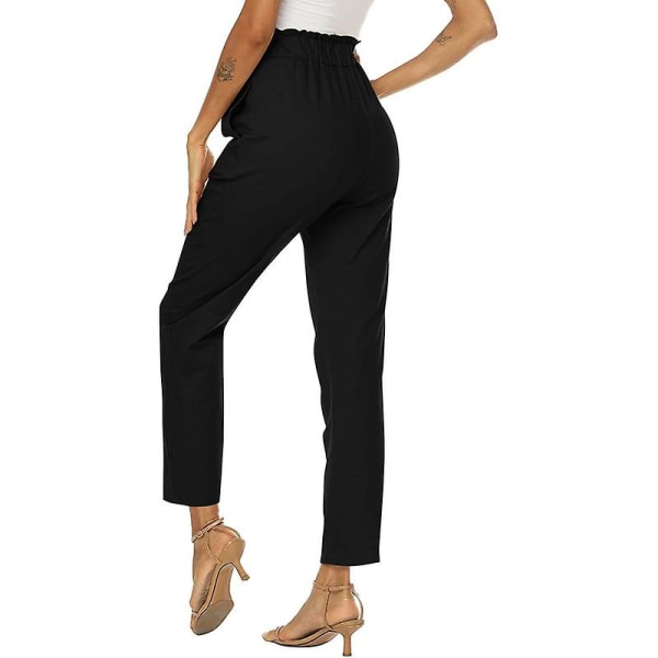 Dame Rynket Høy Midje Casual Bukser Elastiske Bukser Black M