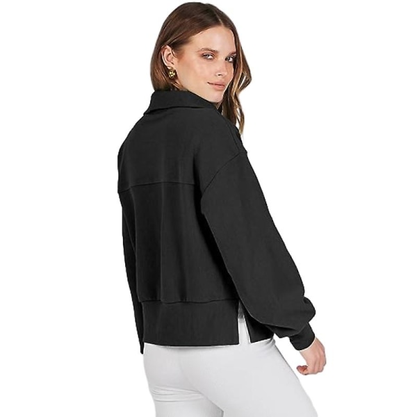 Casual halvlynede sweatshirts til damer, langærmet cropped pullover Black 2XL