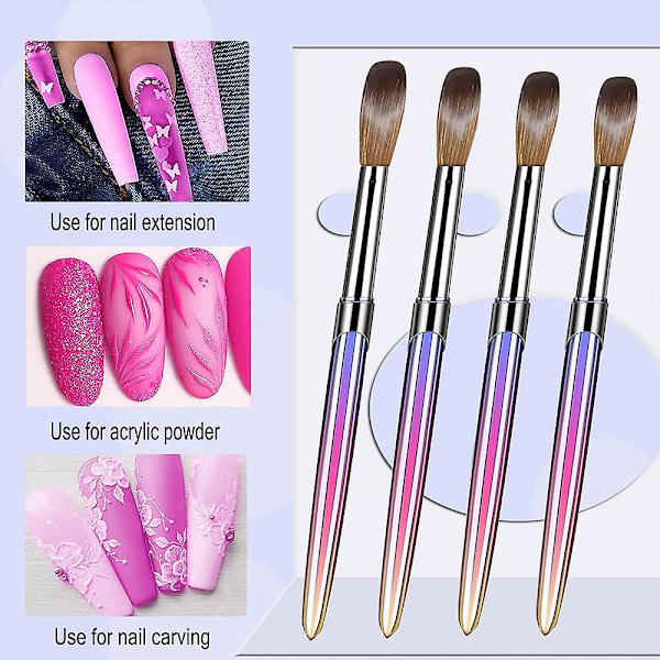 4 st Nail Brush Set - 3d Nail Art Brush För Akryl Applicering, Nagel Extensionsverktyg För Manikyr Diy