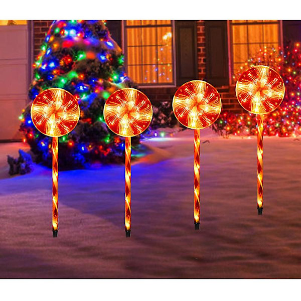 4-pack Lollipop Pepparmint Julgrändsbelysning för Julgräsmatta Dekoration