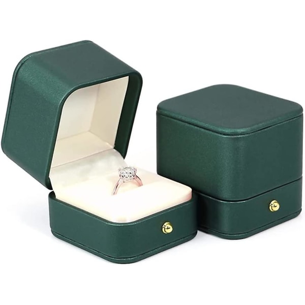 Förlovningsring Box Grön, fyrkantig läder sammetsring bärare Box, Premium Gorgeous Vintage Single Slot Ring Box För Förslag, Bröllop, Ceremoni, Anniv