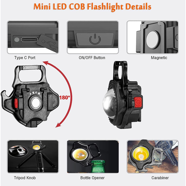Mini Genopladelig Xrr LED Lommelygte Med Oplukker Og Super Lysstærk 500mah Magnetisk Base Til Reparation, Nødsituationer, Hundeluftning Og Udendørs Camping