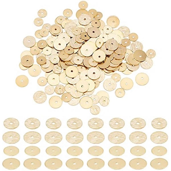 200 stk. 2 Stilarter Messing Heishi Perler 6/8mm Messing Spacer Perler Glatte Skive Perler Teksturerede Flade Runde Skive Messing Løse Perler til Smykker