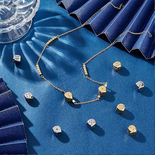 10 st 2 Färger 10mm 304 Rostfritt Stål Tärnings Pärlor Metall Kvadrat Lösa Pärlor Gyllene Lösa Distans Pärlor för DIY Smycken Armband Halsband Tillverkning