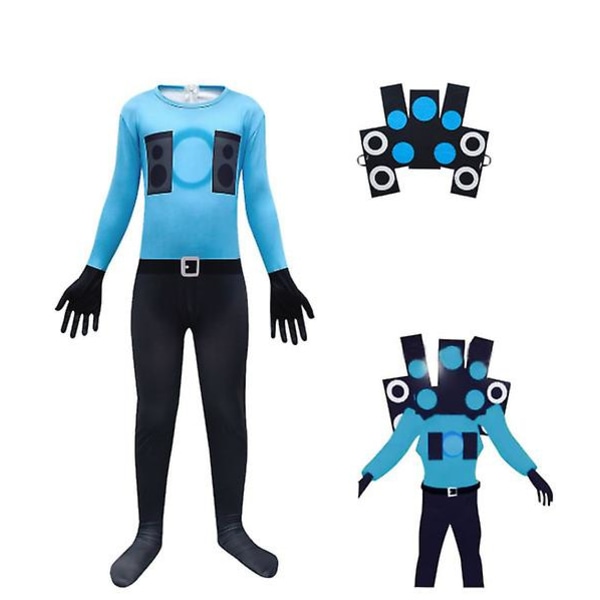 Skibidi Toilet Drenge Kostume Halloween Cosplay Party Bodysuits Med Hovedbeklædning Black 150