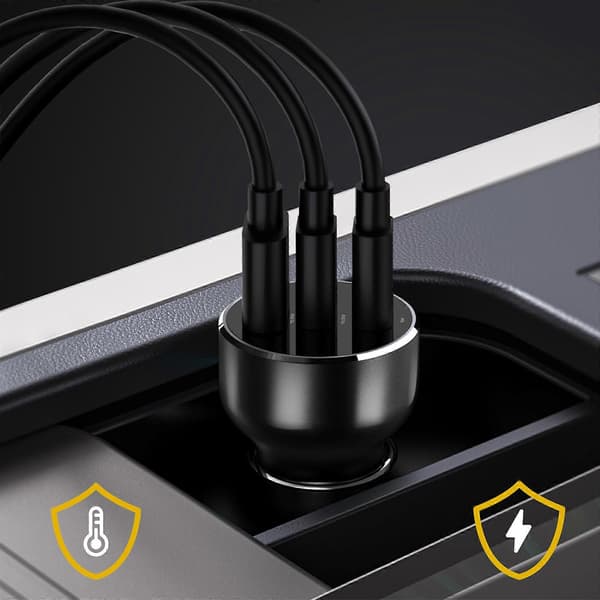 Cigar Lighter Oplader 78W Dobbelt USB-C + USB Kompakt Hurtig Opladning, Sort