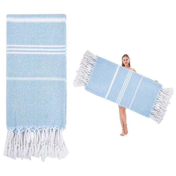 Turkiskt strandlakan Överdimensionerat 90*180cm 100% Bomull Sandfritt  Simhandduk Lätt Reshandduk light blue