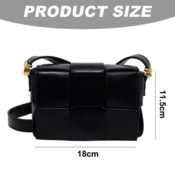 Damer vävd vadderad box messenger väska, PU läder axelväska mode handväska damer clutch väska. black