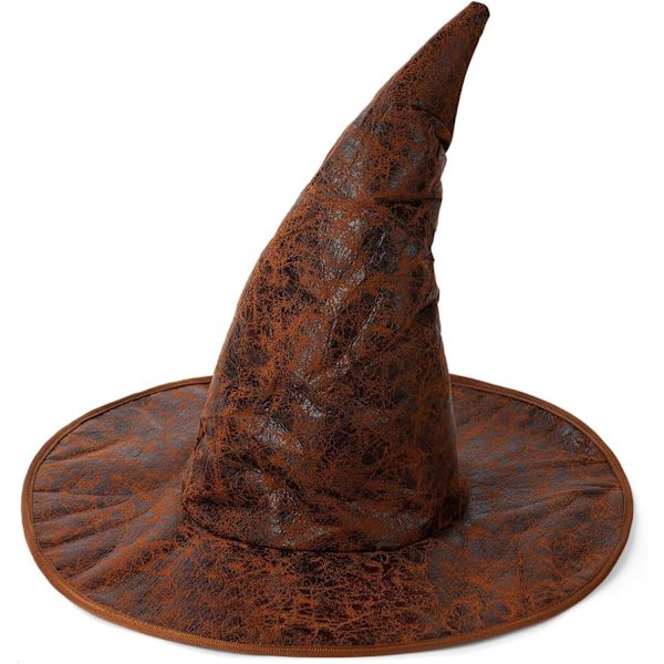 Hatt för häxa, stor Halloween-häxhatt för vuxna, bredbrättad spetshatt, fyndklänning, kostymfest, maskerad, cosplay, accessoarer, huvuddekoration brun