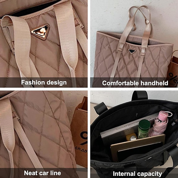Stor kapacitet pendlar nylon tote väska enfärgad casual axelväska khaki