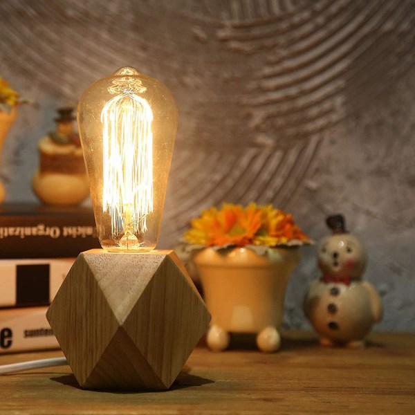 2 Stykker Lille Bordlampe Sengelampe Med Diamant Træbase Ved Siden Af Lampen, E27 60w Perfekt Til Soveværelse (uden Pære)