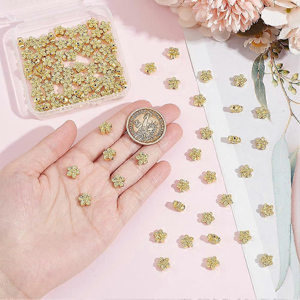 100 st Real 18K Förgylld Legering Blomma Pärlor 3D Blomma Metall Distans Pärlor för DIY Smycken Tillverkning Fynd och Andra Hantverk 9x5mm