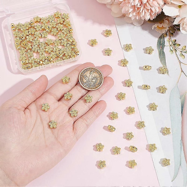 100 stk. Ægte 18K Guldbelagte Legeringsblomsterperler 3D Blomster Metal Spacer Perler til DIY Smykkefremstilling og Andet Håndarbejde 9x5mm