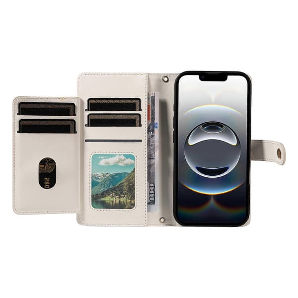Kompatibelt Plånboksfodral för iPhone 16e med Remmar, Rombmönstrat Läderställ White