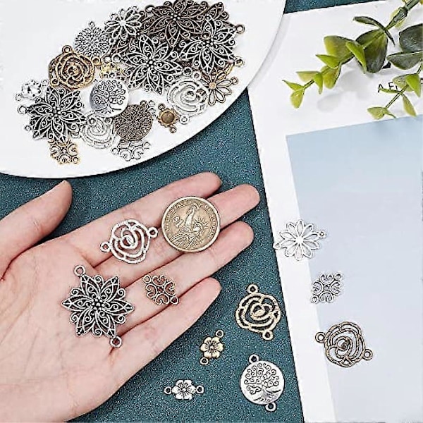 72 st 18 Stilar Blommkopplingar Charms Blommkopplingar Kopplingar Solros Lotus Klöver Charm Filigran Kopplingar