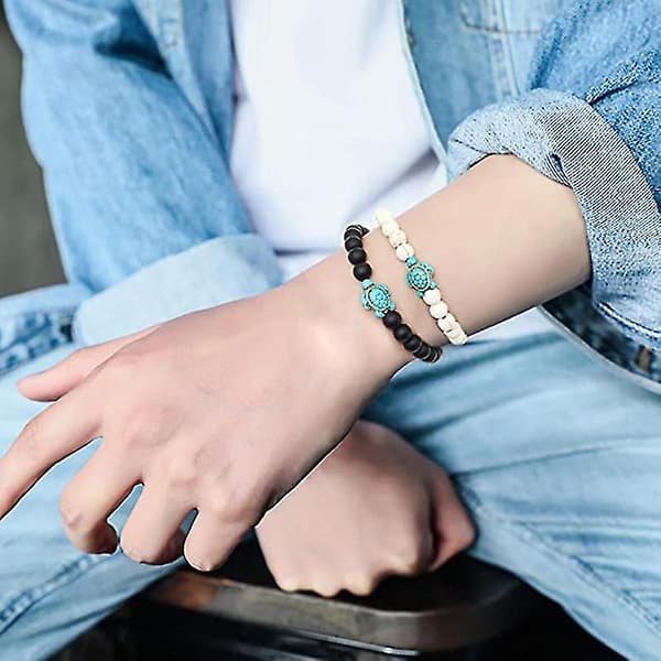 Havskildpadde Perler Armbånd Turkis Simulation Natursten Elastisk Stretch Armbånd Til Kvinder Mænd E