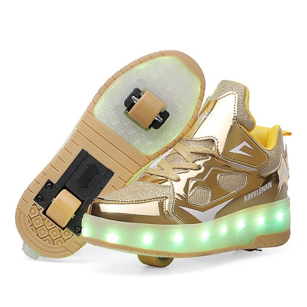 Barn Sneakers Dubbelhjuliga Skor Led Ljus Skor 623 Gold 35