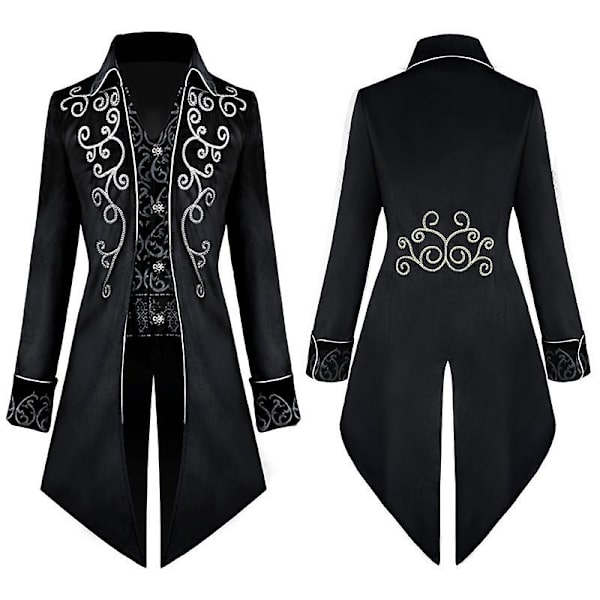 Miesten Steampunk Vintage -frakkitakki, goottilainen viktoriaaninen takki, univormu, Halloween-asu BLACK XL