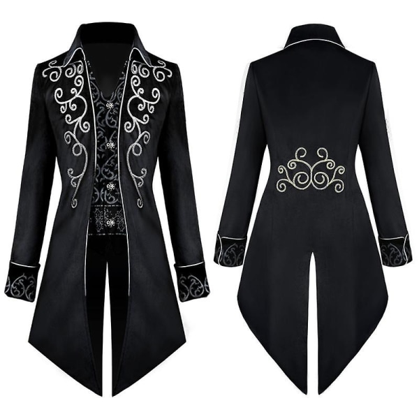 Steampunk vintage frackjacka för män, gotisk viktoriansk klänning Uniform Halloween-kostym BLACK 3XL