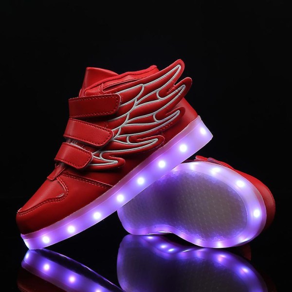 Barn Sneakers Pojkar Led Light Up Sneakers Pojkar Flickor Sport Löparskor 2L1188 Red 28