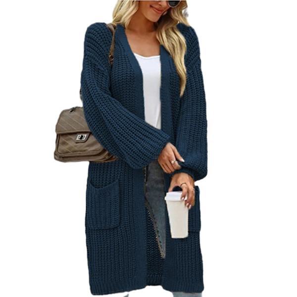 Dam Casual Öppen Framtill Långärmad Stickad Tröjor Ytterkläder Rockar Navy 4XL
