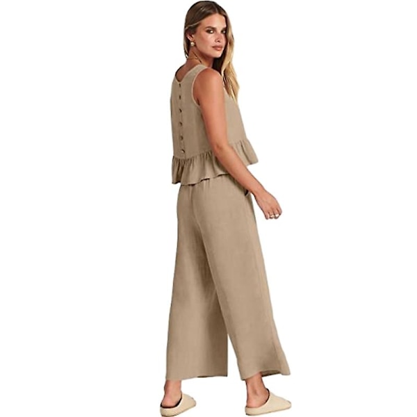 Sommersæt til kvinder, 2-delt, afslappet tanktop og bukser Khaki M