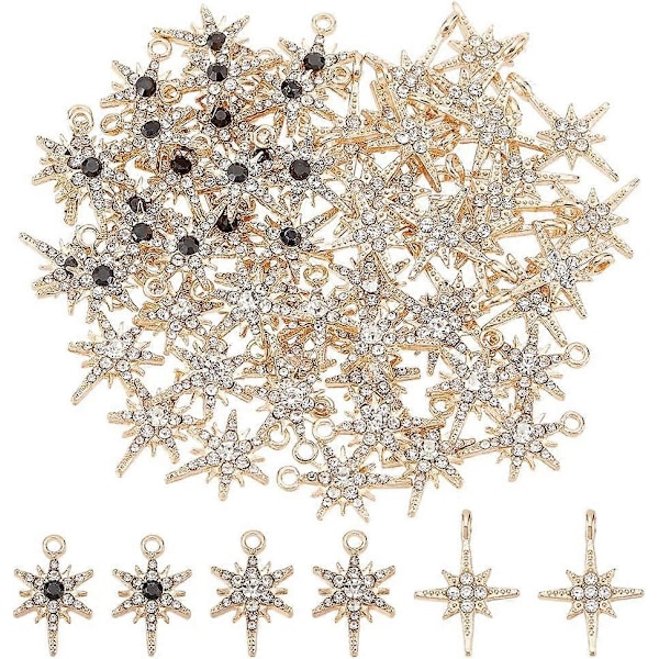 60 stjärnberlocker Nordstjärna Kubisk Zirkonia Hänge 3 Stilar Stjärnhänge 8-spetsig Stjärnberlock Rhinestone Hänge för att Göra Armband Halsband Smycken