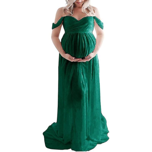 Gravidklänning Off Shoulder Långärmad Gravidklänning för fotografering Gravidklänning för fotografering Green L