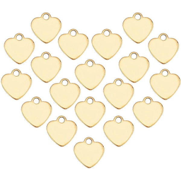 50 stk. gyldne hjerte charms, allergivenlige charms, rustfrit stål vedhæng 1,2 mm hul, blankt fladt metal vedhæng til gør-det-selv smykkefremstilling 9,5 mm